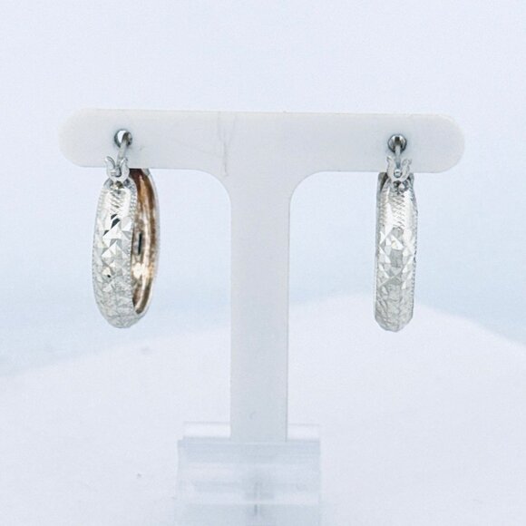 Vintage Estate Sterling Silver 925 Diamond-Cut Textured Hoop Earrings 3.41g - Picture 6 of 12